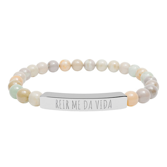 REIR ME DA VIDA - Pulsera de piedra natural grabable — Pulsera elástica.