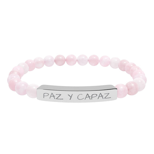 PAZ Y CAPAZ Pulsera de piedra natural grabable — Pulsera elástica.