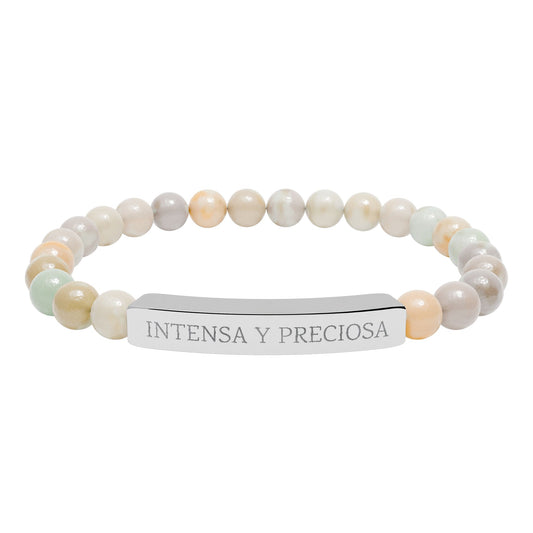 INTENSA Y PRECIOSA - Pulsera de piedra natural grabable — Pulsera elástica.