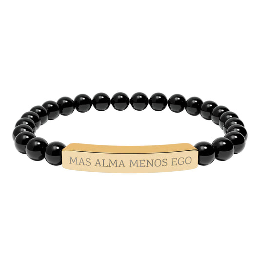 MAS ALMA MENOS EGO - Pulsera de piedra natural grabable — Pulsera elástica.