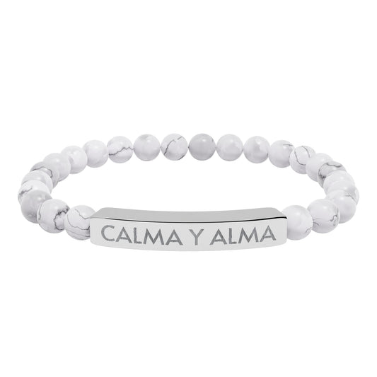 CALMA Y ALMA - Pulsera de piedra natural grabable — Pulsera elástica.
