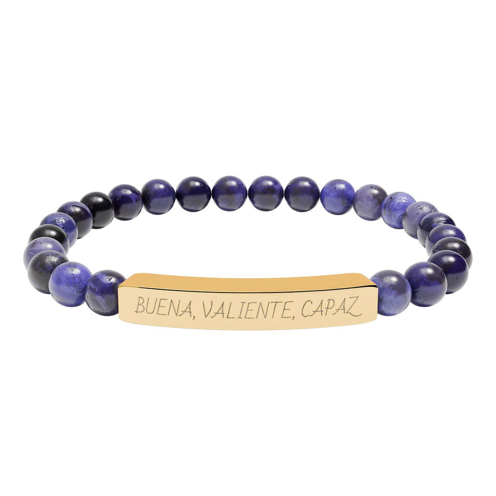 BUENA, VALIENTE, CAPAZ - Pulsera de piedra natural grabable — Pulsera elástica.