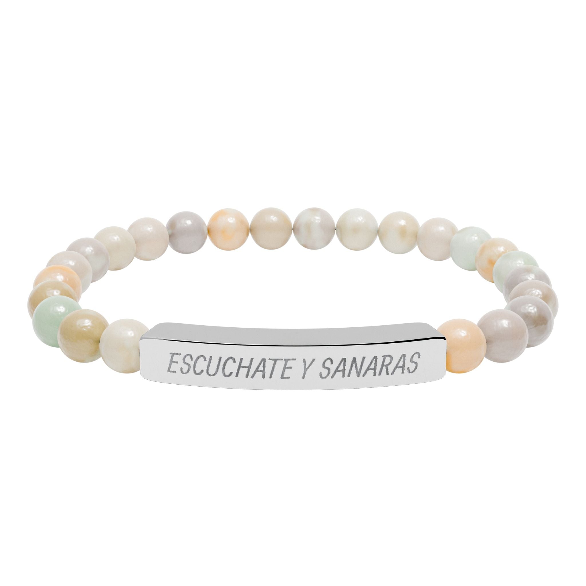 ESCUCHATE Y SANARAS - Pulsera de piedra natural grabable — Pulsera elástica.