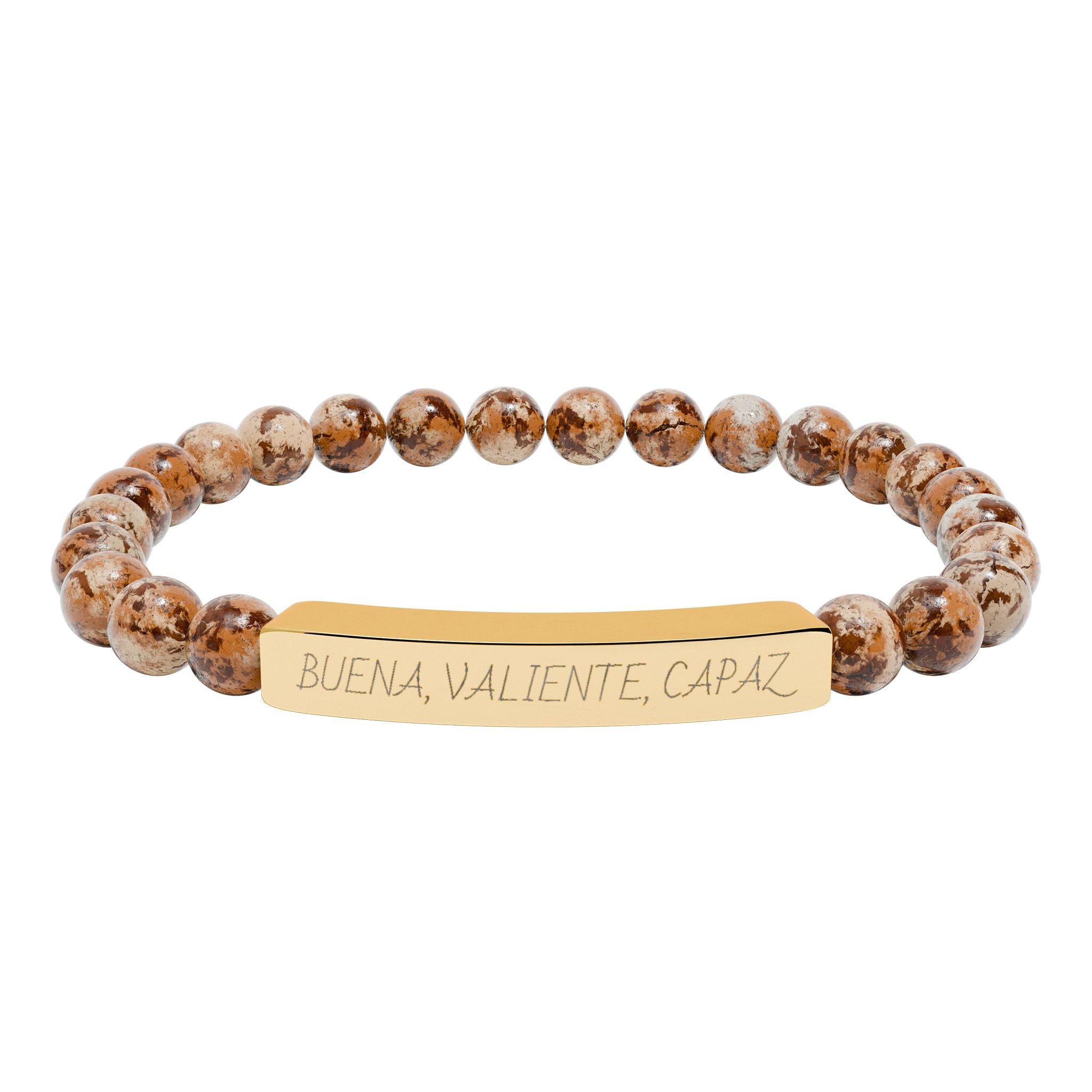 BUENA, VALIENTE, CAPAZ - Pulsera de piedra natural grabable — Pulsera elástica.