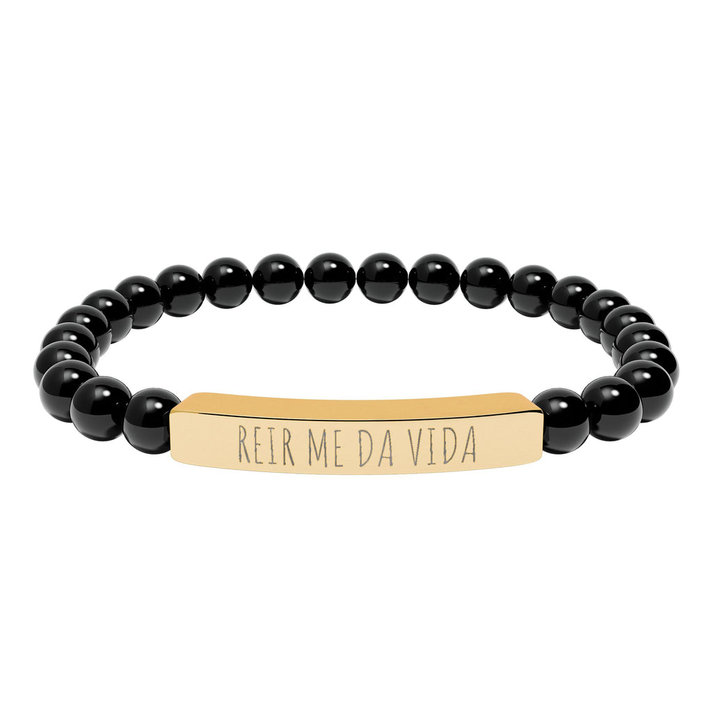 REIR ME DA VIDA - Pulsera de piedra natural grabable — Pulsera elástica.