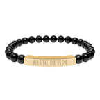 REIR ME DA VIDA - Pulsera de piedra natural grabable — Pulsera elástica.