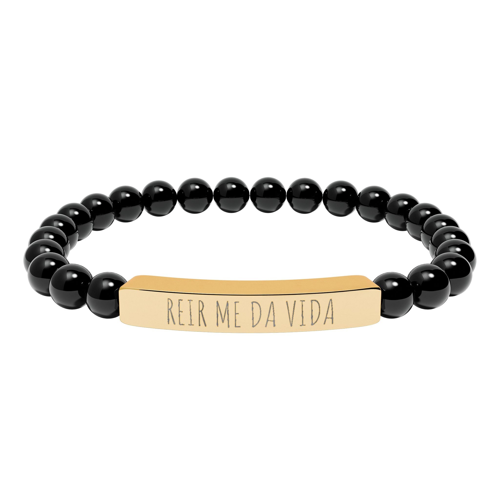 REIR ME DA VIDA - Pulsera de piedra natural grabable — Pulsera elástica.