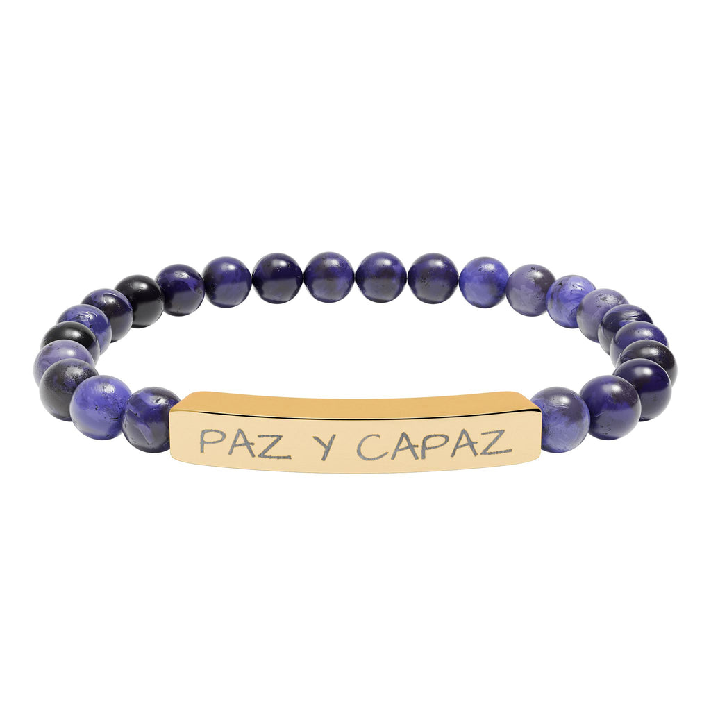 PAZ Y CAPAZ Pulsera de piedra natural grabable — Pulsera elástica.
