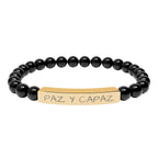 PAZ Y CAPAZ Pulsera de piedra natural grabable — Pulsera elástica.