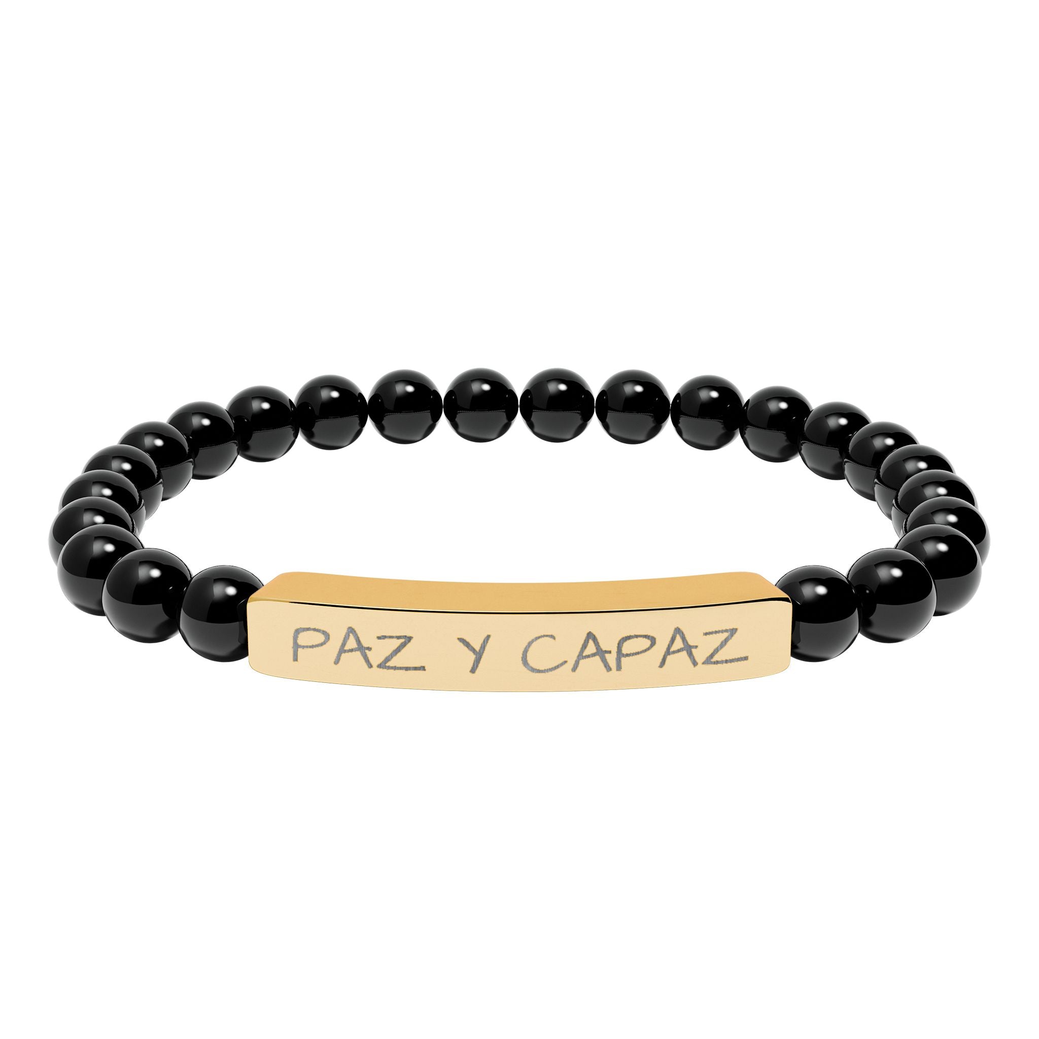 PAZ Y CAPAZ Pulsera de piedra natural grabable — Pulsera elástica.