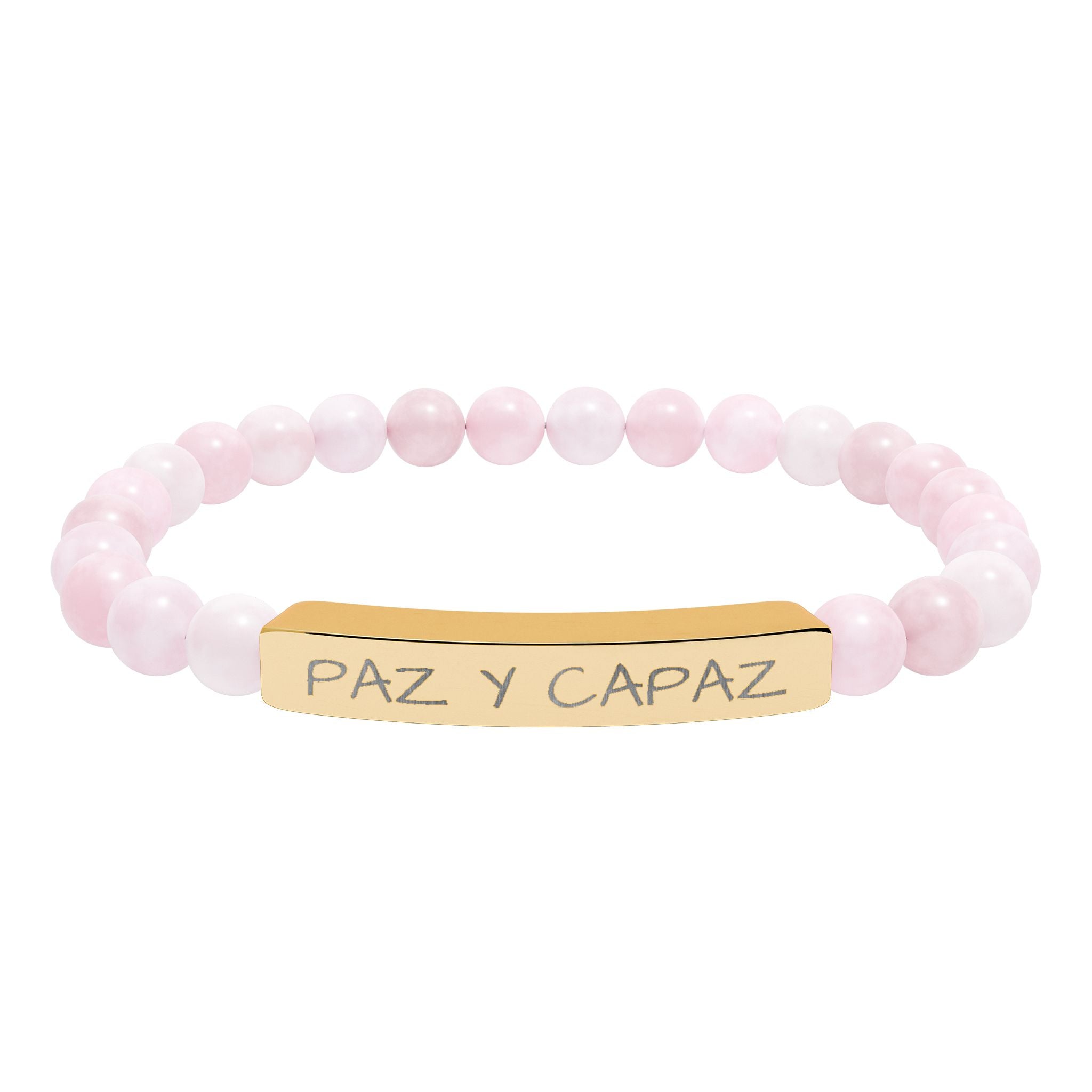 PAZ Y CAPAZ Pulsera de piedra natural grabable — Pulsera elástica.