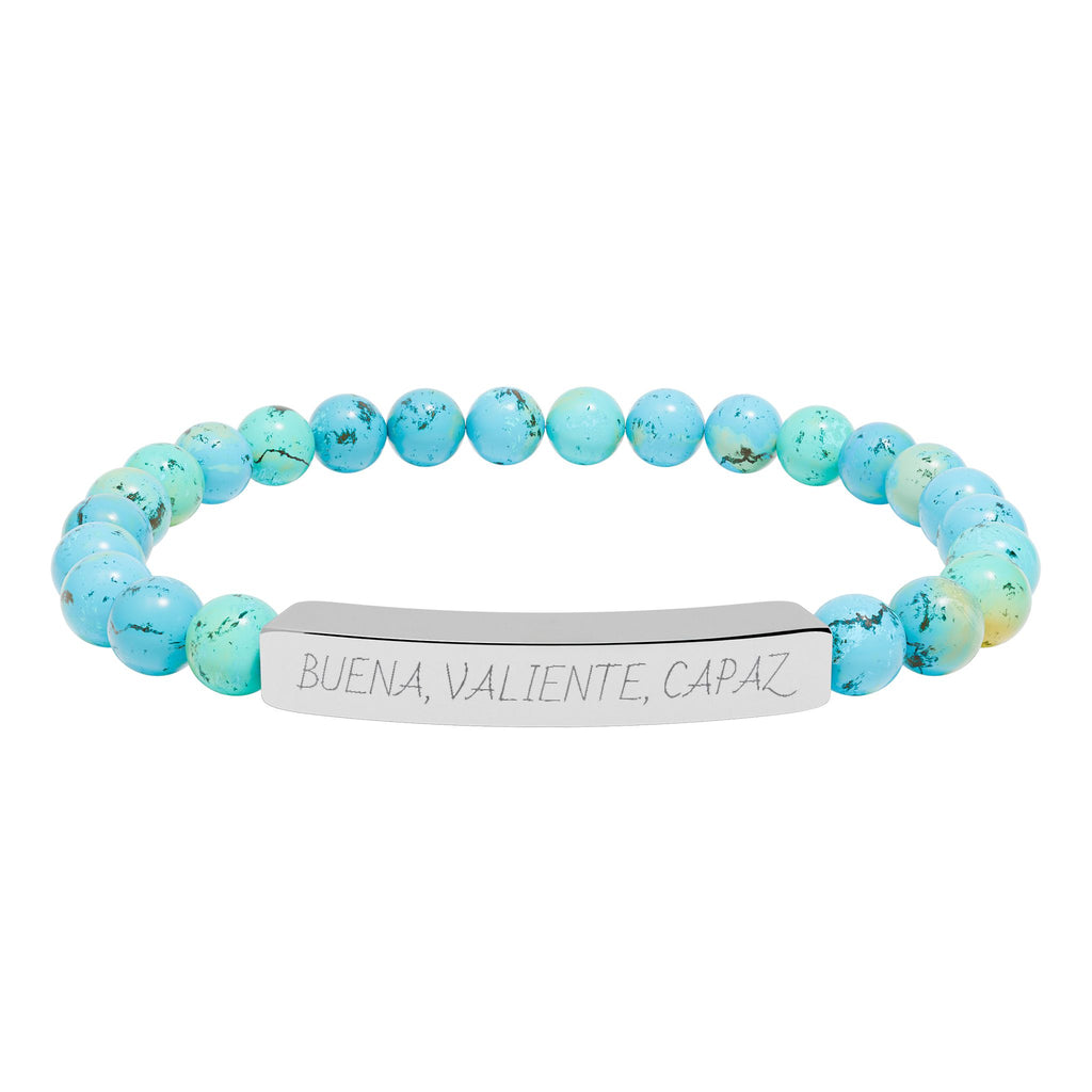 BUENA, VALIENTE, CAPAZ - Pulsera de piedra natural grabable — Pulsera elástica.