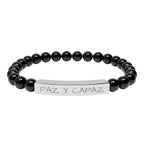 PAZ Y CAPAZ Pulsera de piedra natural grabable — Pulsera elástica.