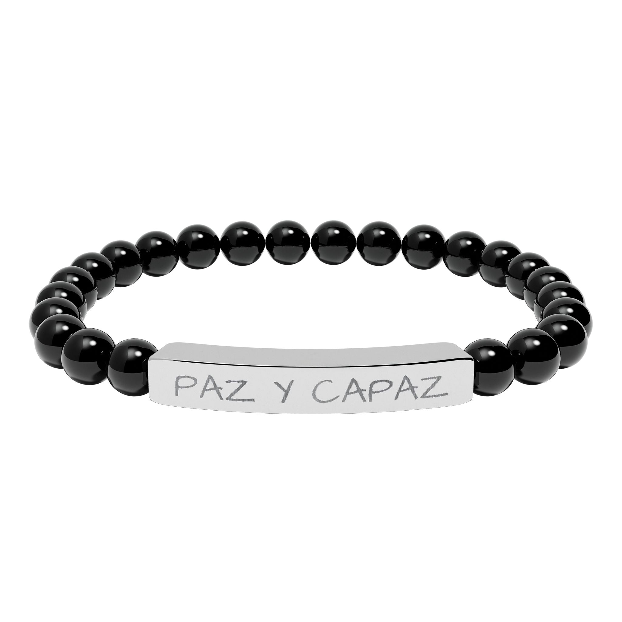 PAZ Y CAPAZ Pulsera de piedra natural grabable — Pulsera elástica.