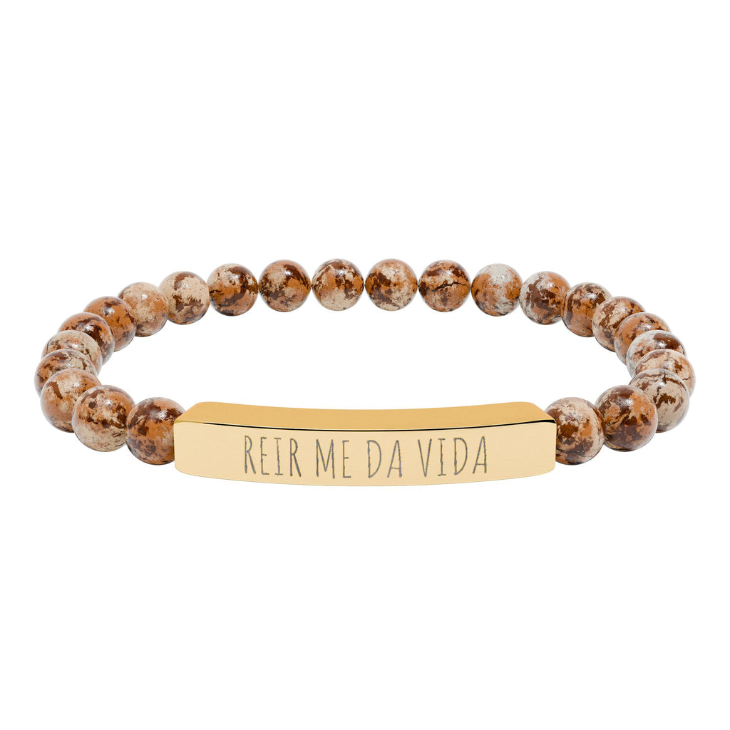 REIR ME DA VIDA - Pulsera de piedra natural grabable — Pulsera elástica.
