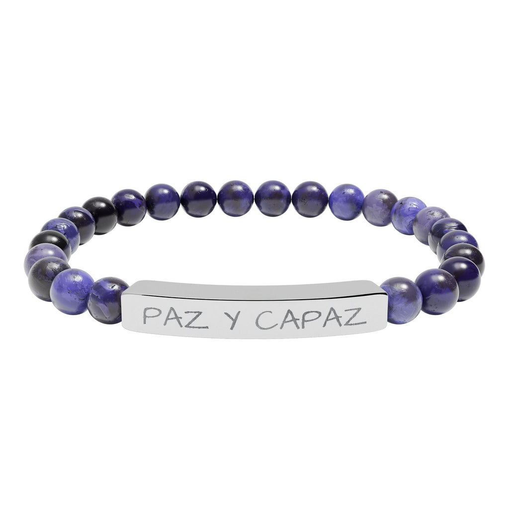 PAZ Y CAPAZ Pulsera de piedra natural grabable — Pulsera elástica.