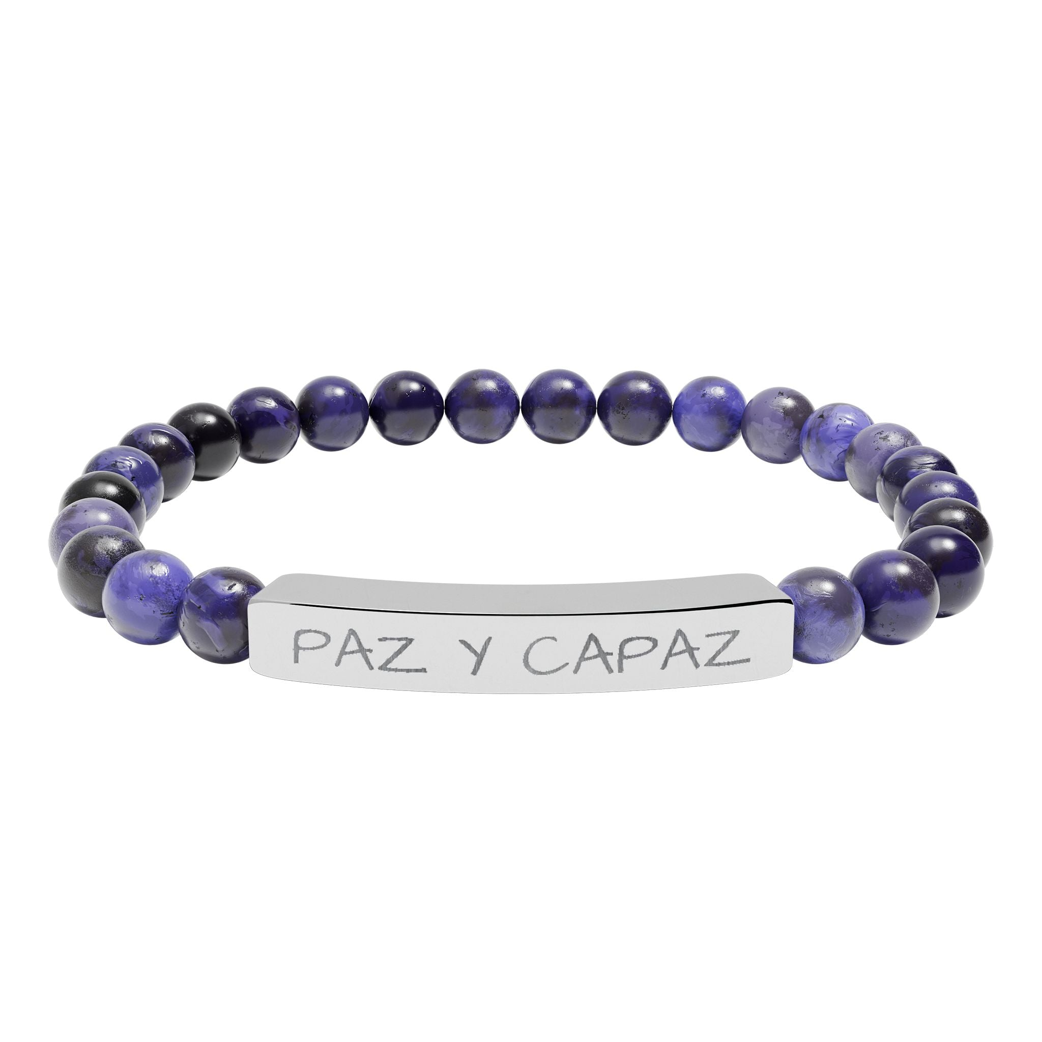 PAZ Y CAPAZ Pulsera de piedra natural grabable — Pulsera elástica.