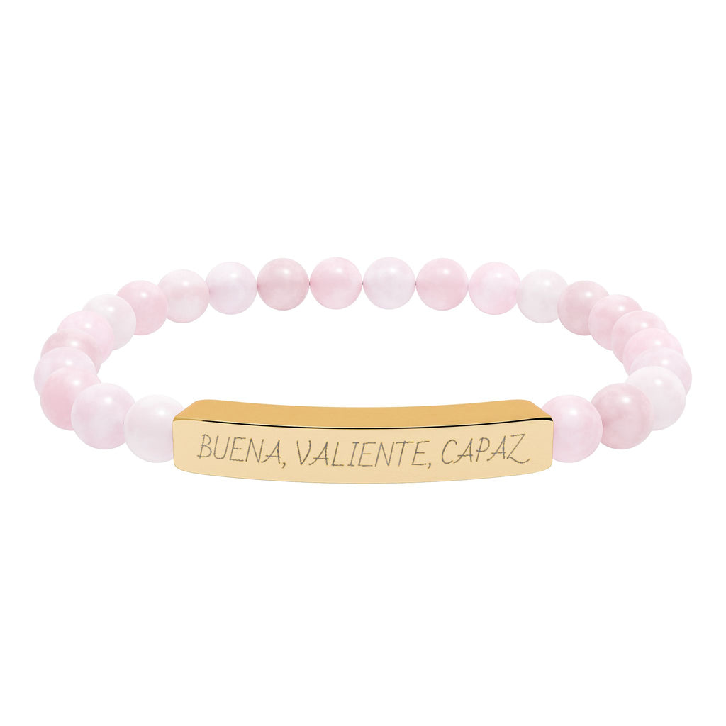 BUENA, VALIENTE, CAPAZ - Pulsera de piedra natural grabable — Pulsera elástica.