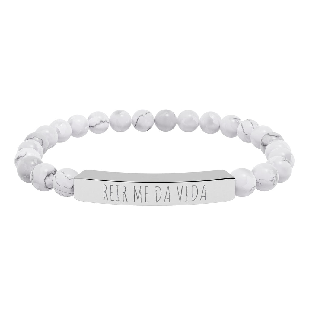 REIR ME DA VIDA - Pulsera de piedra natural grabable — Pulsera elástica.