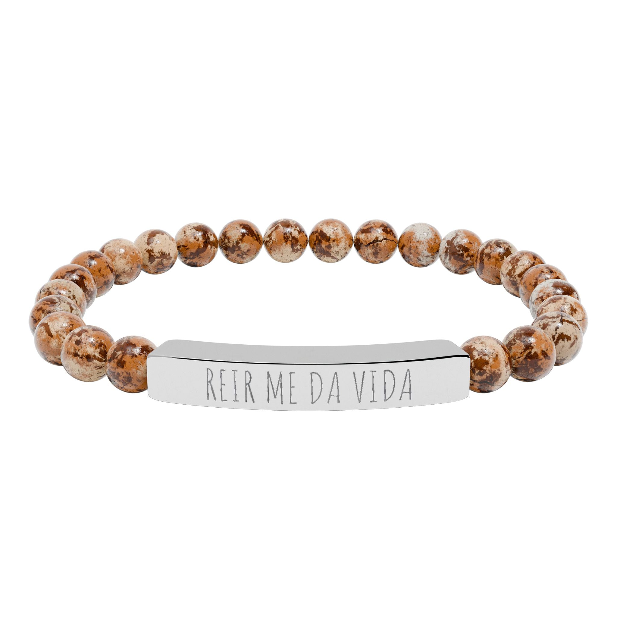 REIR ME DA VIDA - Pulsera de piedra natural grabable — Pulsera elástica.