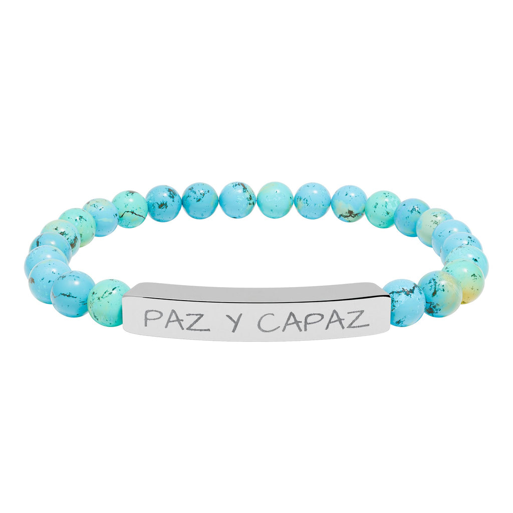 PAZ Y CAPAZ Pulsera de piedra natural grabable — Pulsera elástica.