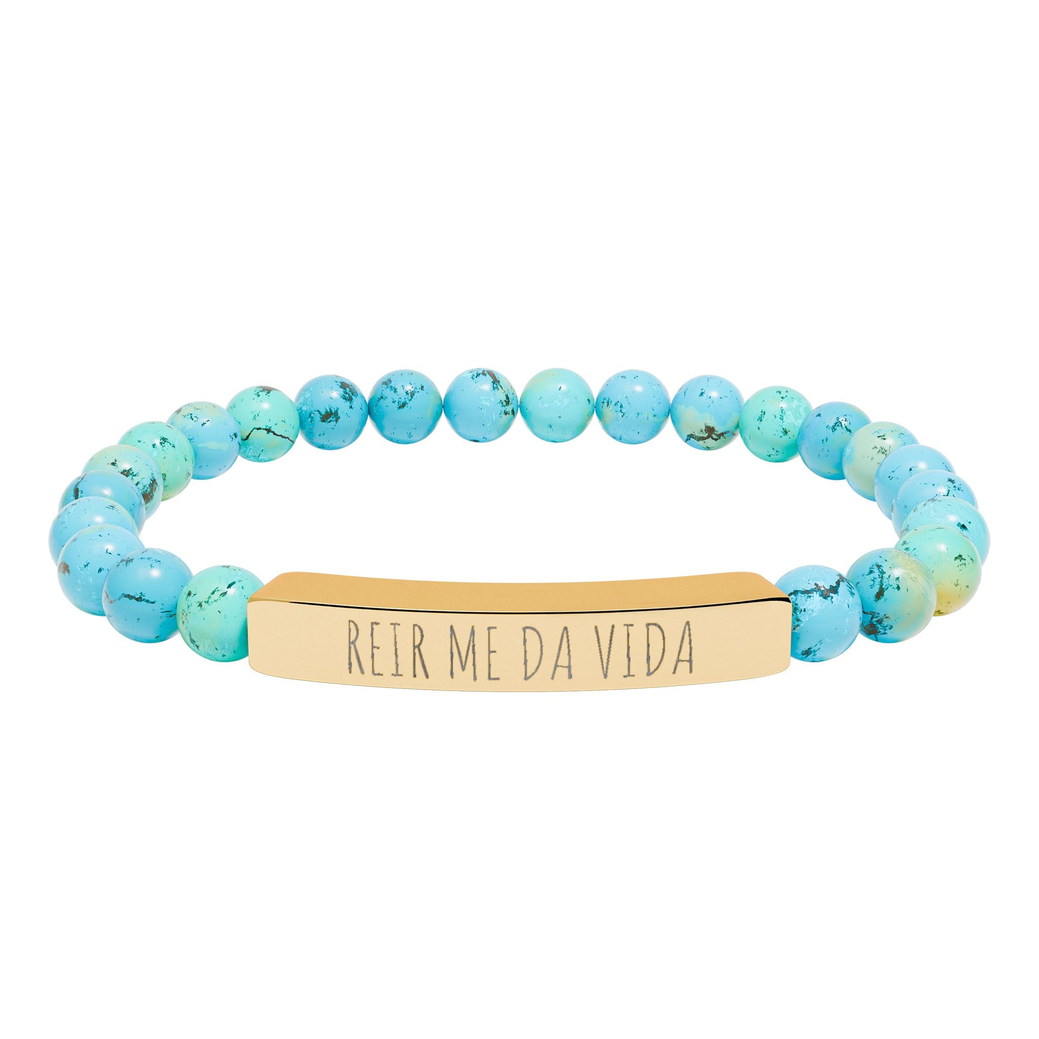 REIR ME DA VIDA - Pulsera de piedra natural grabable — Pulsera elástica.