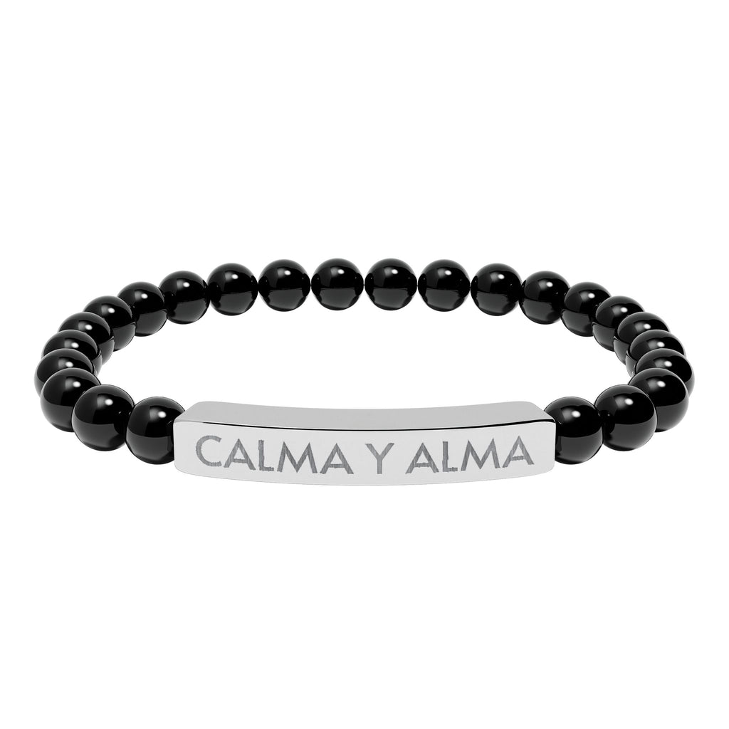CALMA Y ALMA - Pulsera de piedra natural grabable — Pulsera elástica.