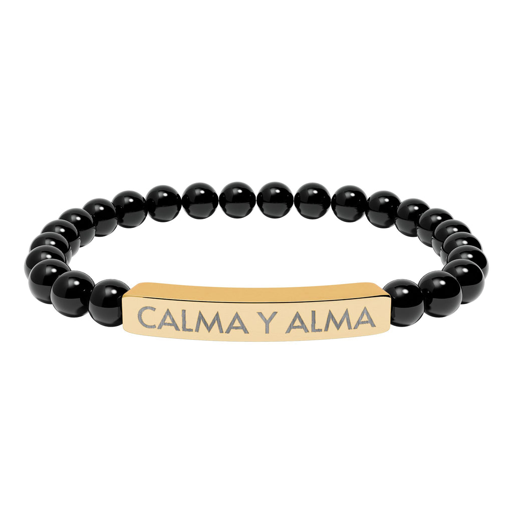 CALMA Y ALMA - Pulsera de piedra natural grabable — Pulsera elástica.