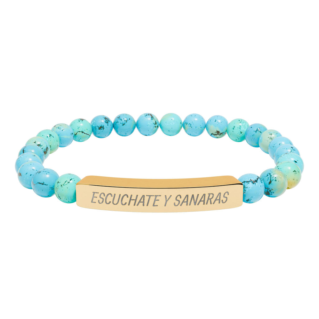 ESCUCHATE Y SANARAS - Pulsera de piedra natural grabable — Pulsera elástica.
