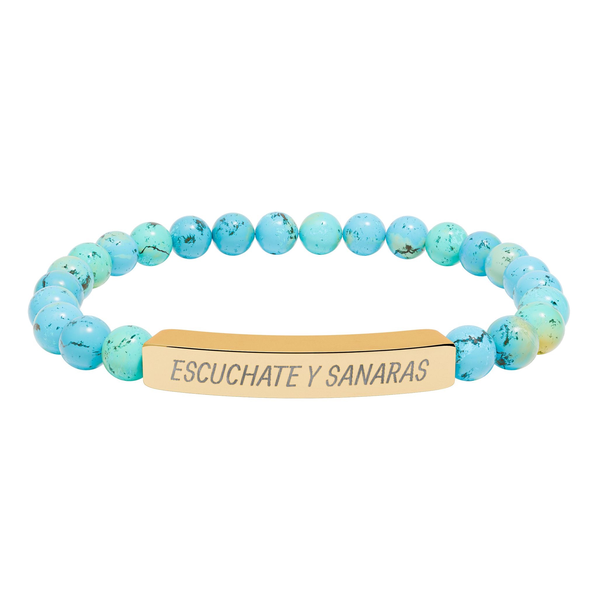 ESCUCHATE Y SANARAS - Pulsera de piedra natural grabable — Pulsera elástica.
