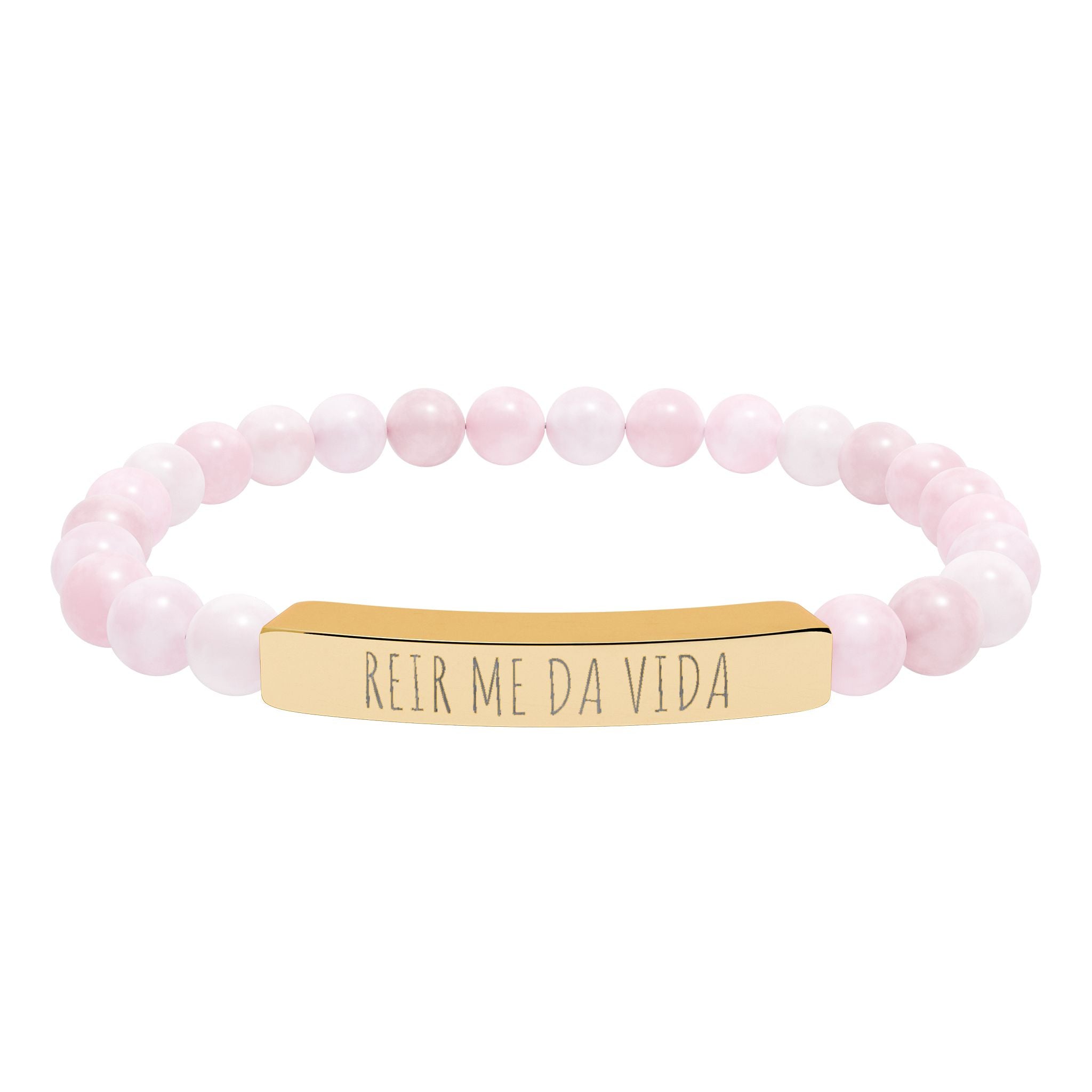 REIR ME DA VIDA - Pulsera de piedra natural grabable — Pulsera elástica.