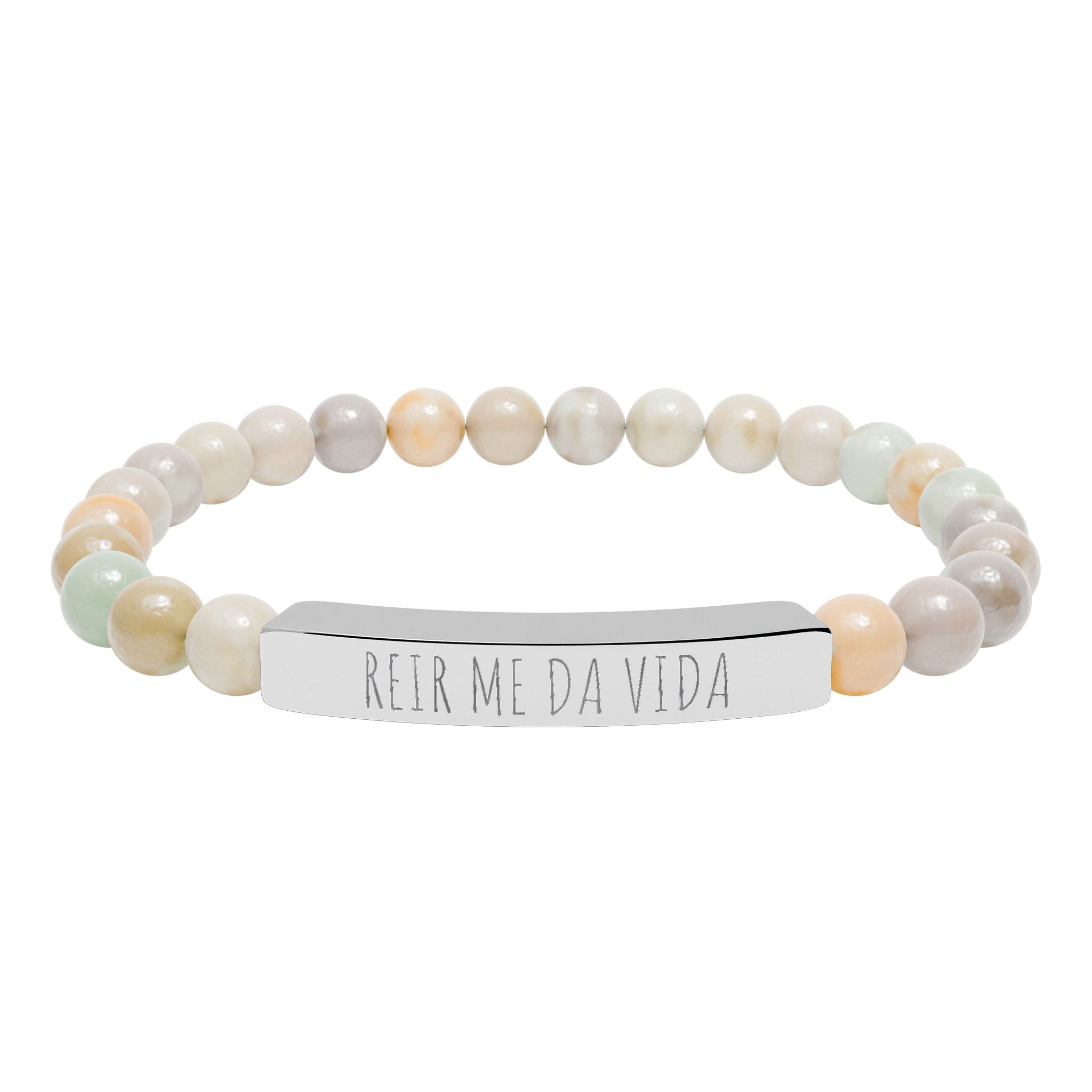 REIR ME DA VIDA - Pulsera de piedra natural grabable — Pulsera elástica.