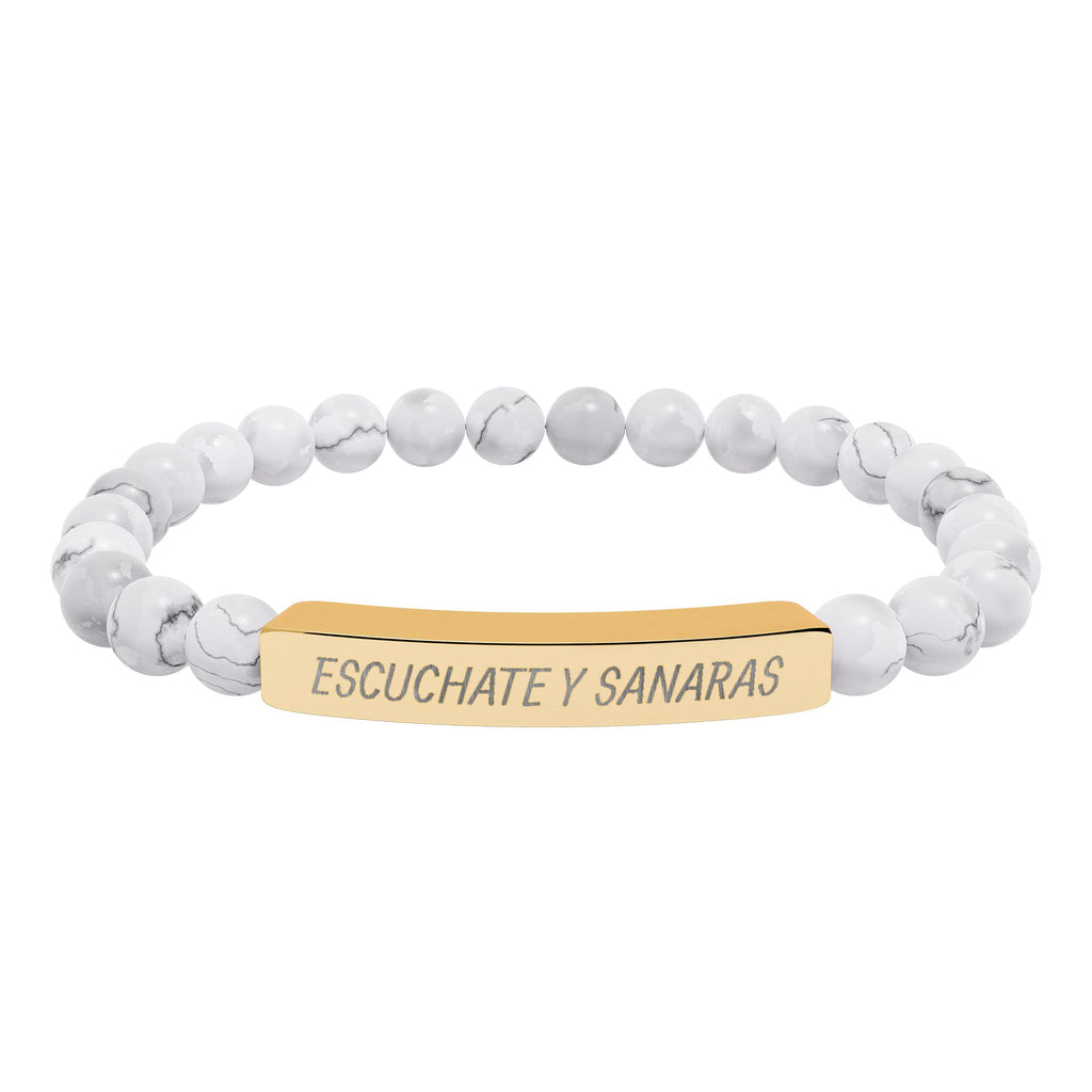 ESCUCHATE Y SANARAS - Pulsera de piedra natural grabable — Pulsera elástica.
