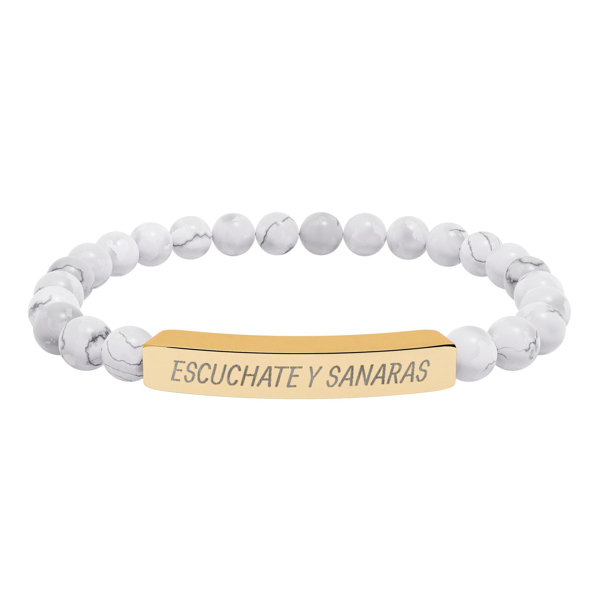 ESCUCHATE Y SANARAS - Pulsera de piedra natural grabable — Pulsera elástica.