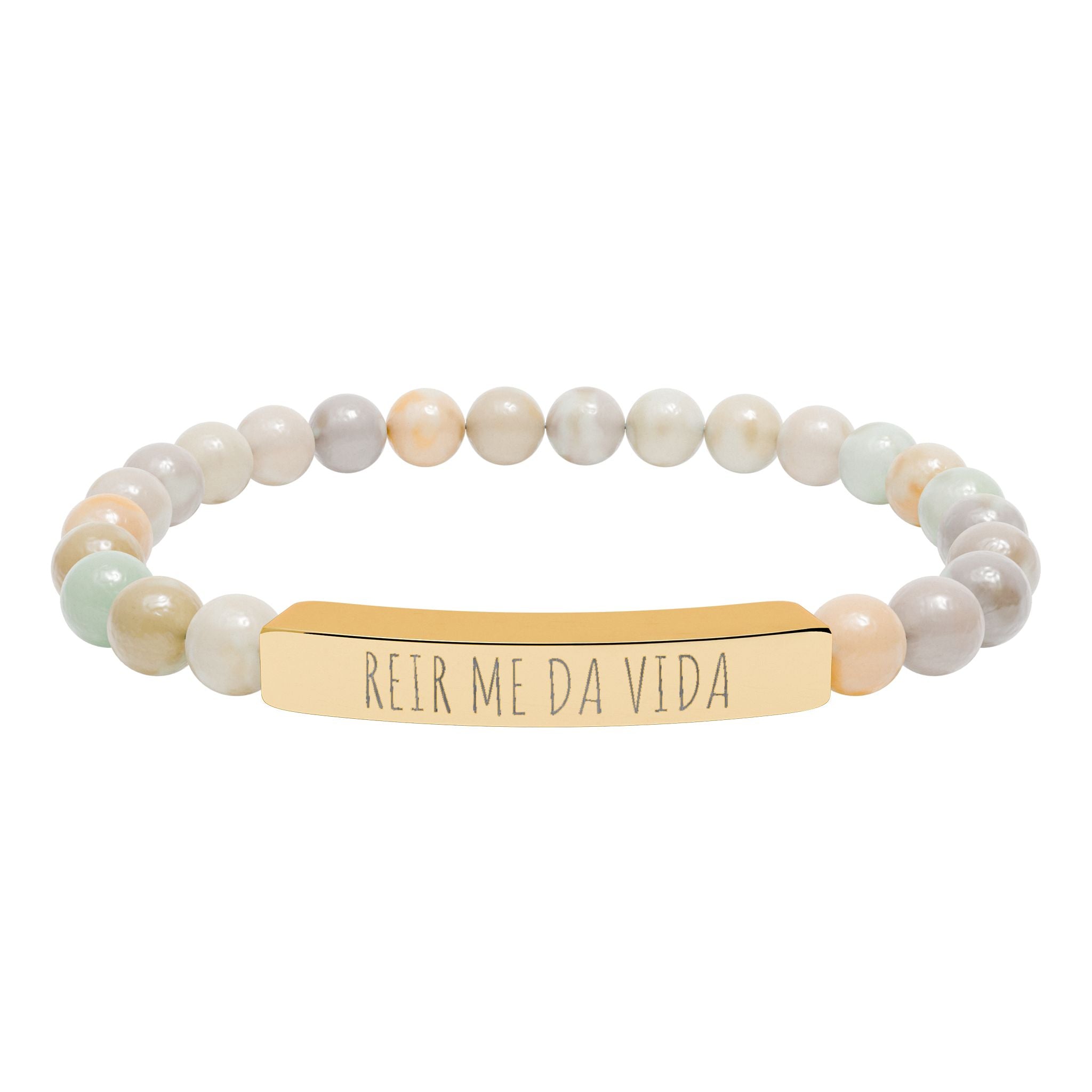 REIR ME DA VIDA - Pulsera de piedra natural grabable — Pulsera elástica.