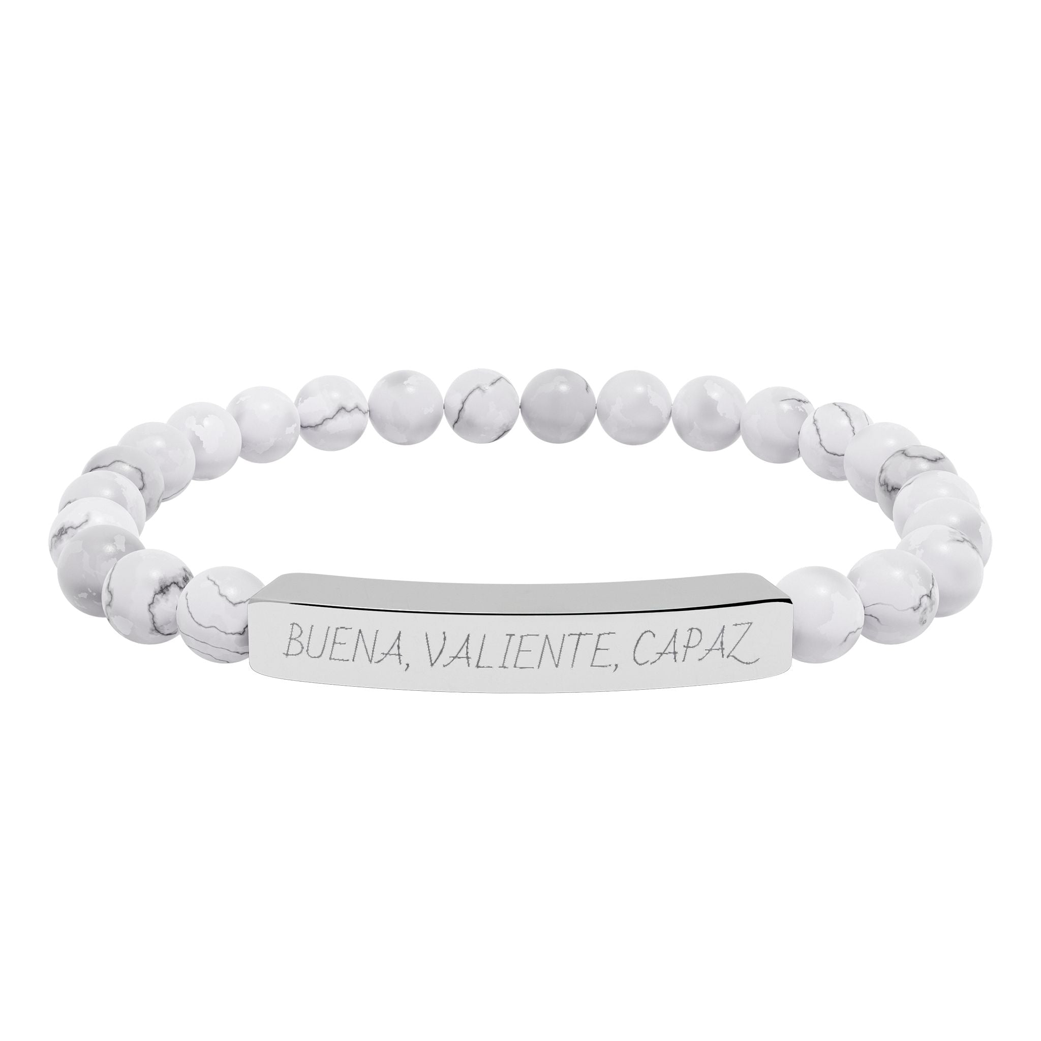 BUENA, VALIENTE, CAPAZ - Pulsera de piedra natural grabable — Pulsera elástica.
