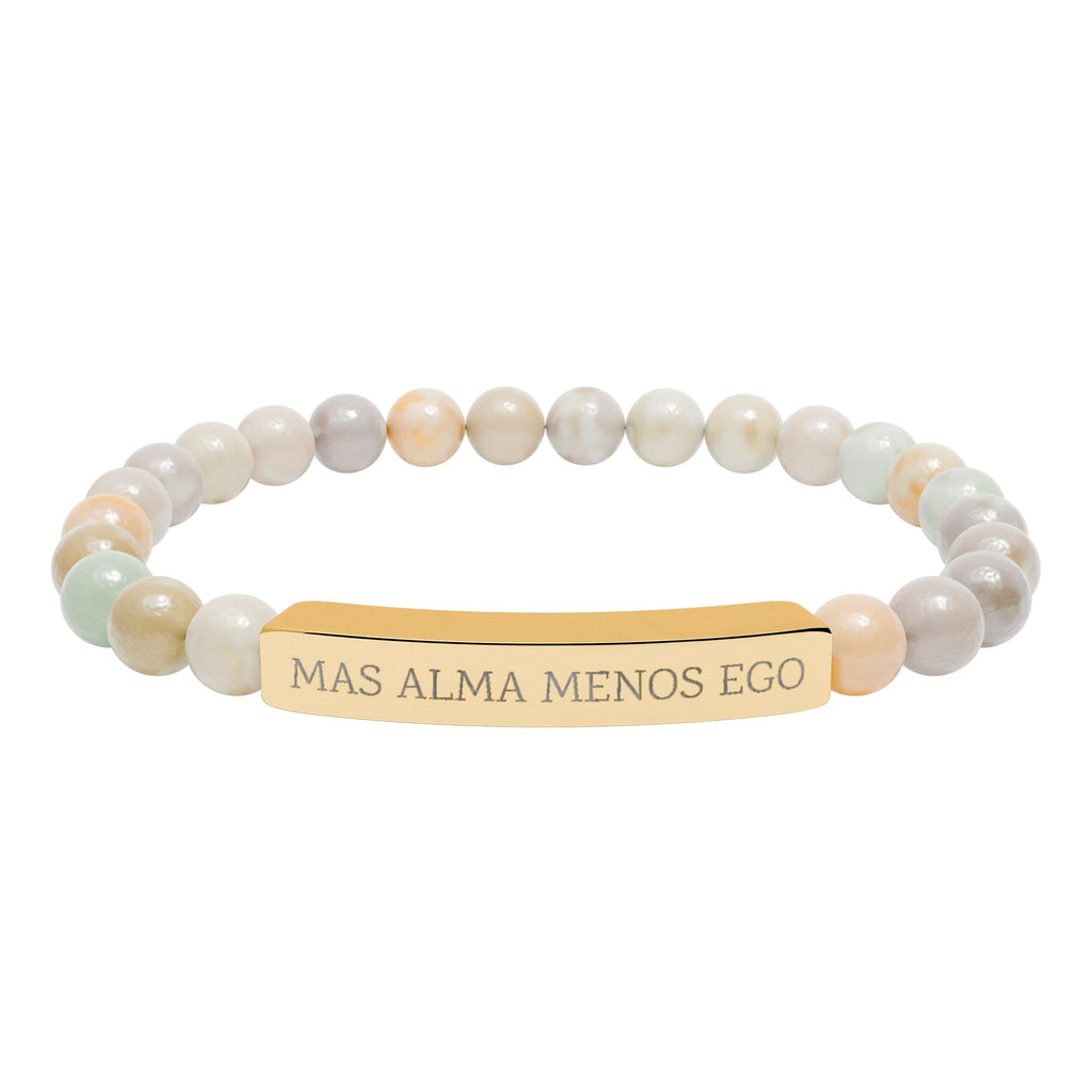 MAS ALMA MENOS EGO - Pulsera de piedra natural grabable — Pulsera elástica.
