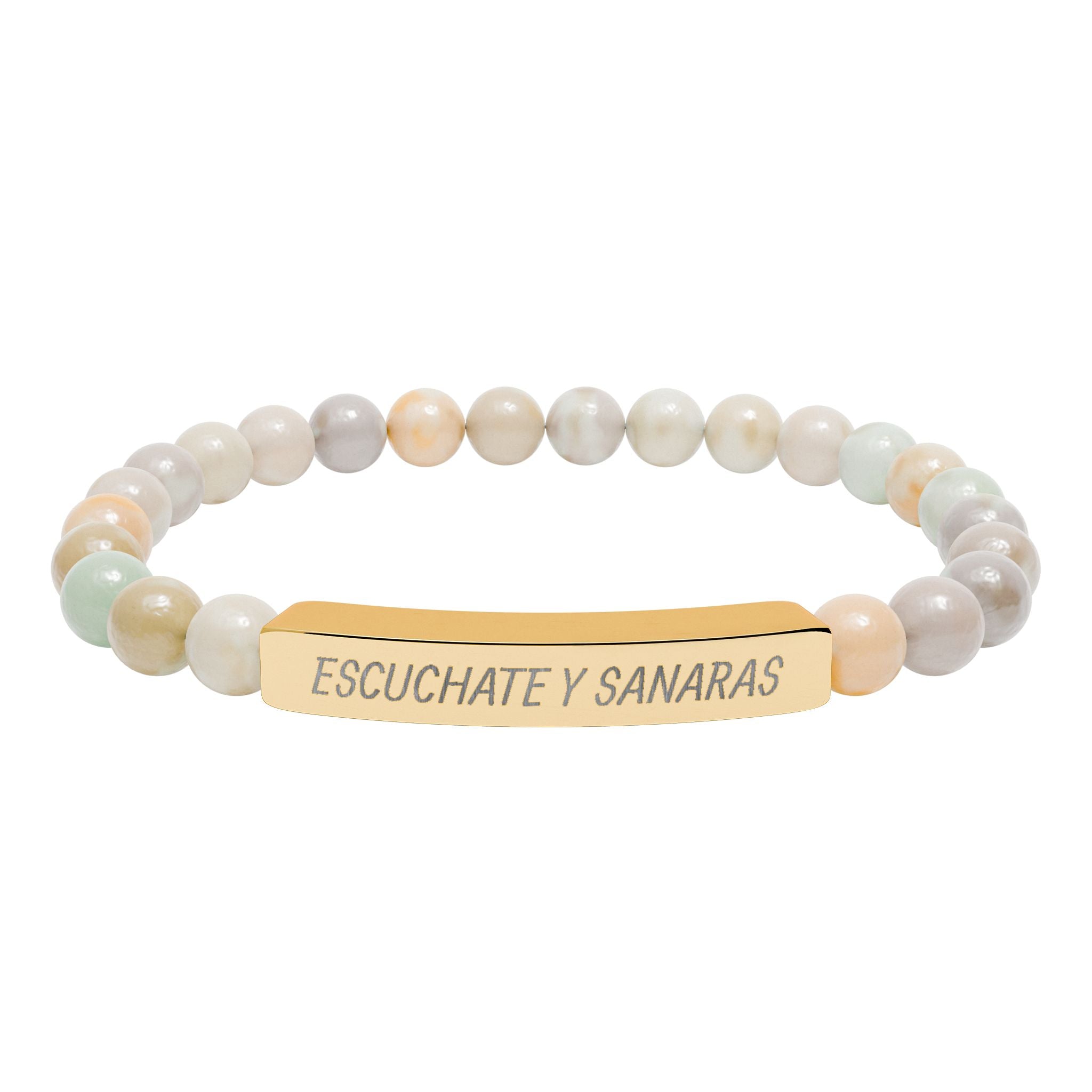 ESCUCHATE Y SANARAS - Pulsera de piedra natural grabable — Pulsera elástica.