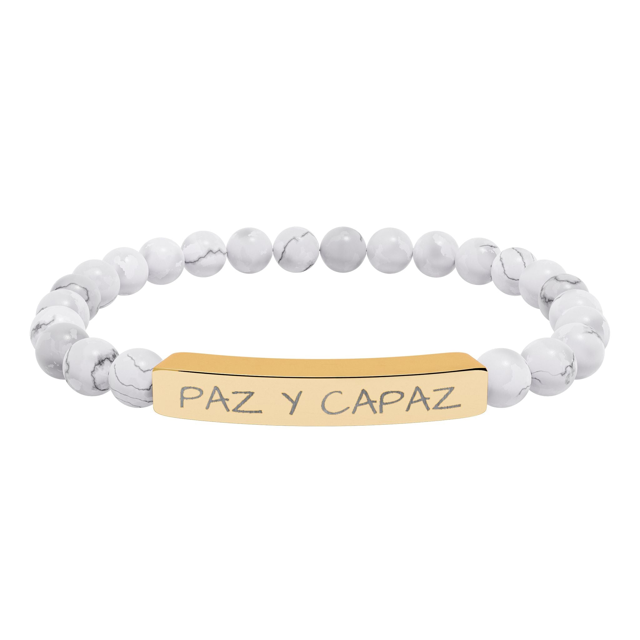 PAZ Y CAPAZ Pulsera de piedra natural grabable — Pulsera elástica.