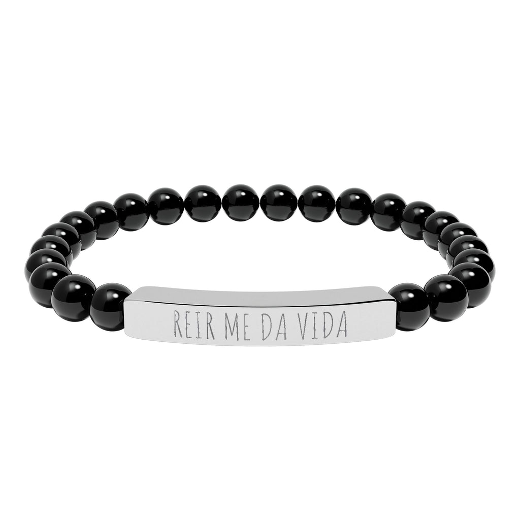 REIR ME DA VIDA - Pulsera de piedra natural grabable — Pulsera elástica.
