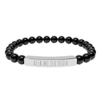 REIR ME DA VIDA - Pulsera de piedra natural grabable — Pulsera elástica.