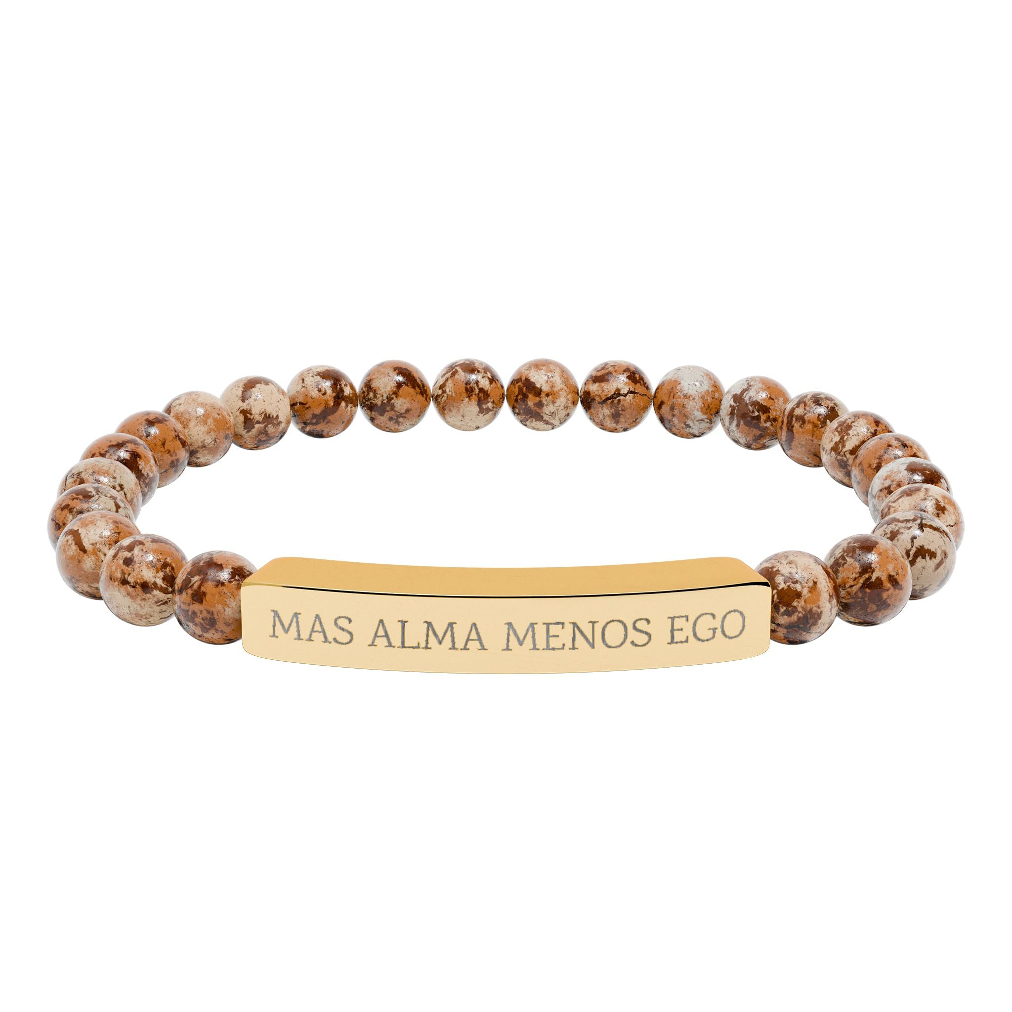 MAS ALMA MENOS EGO - Pulsera de piedra natural grabable — Pulsera elástica.