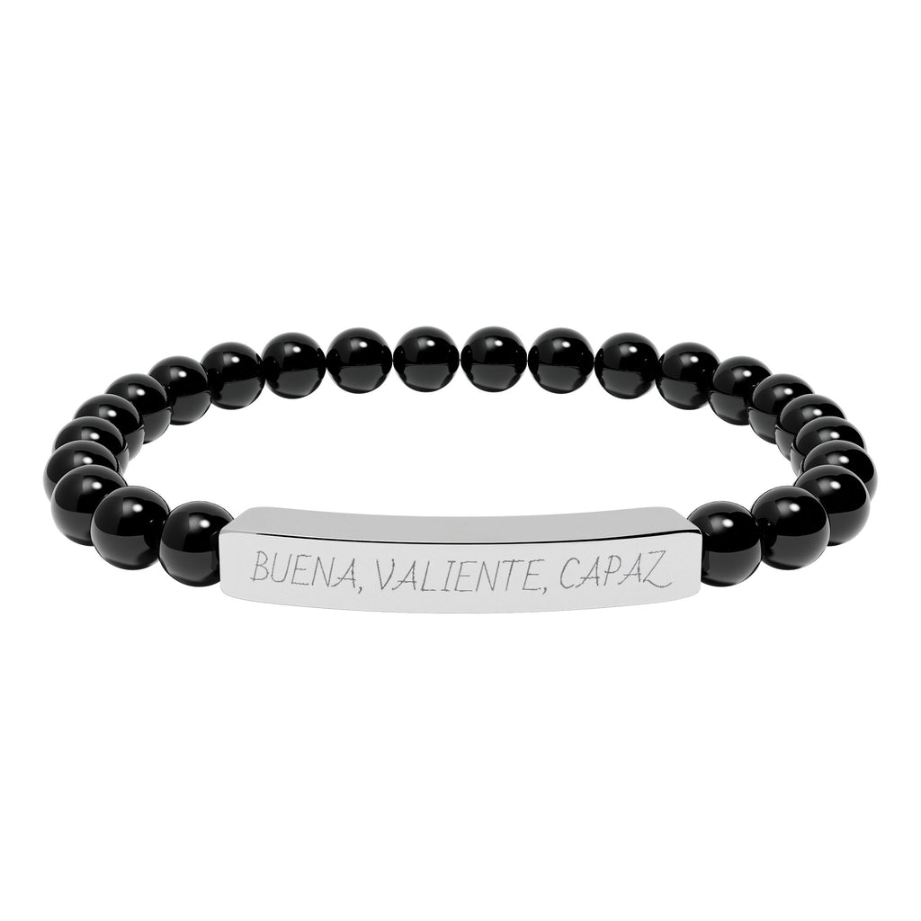 BUENA, VALIENTE, CAPAZ - Pulsera de piedra natural grabable — Pulsera elástica.