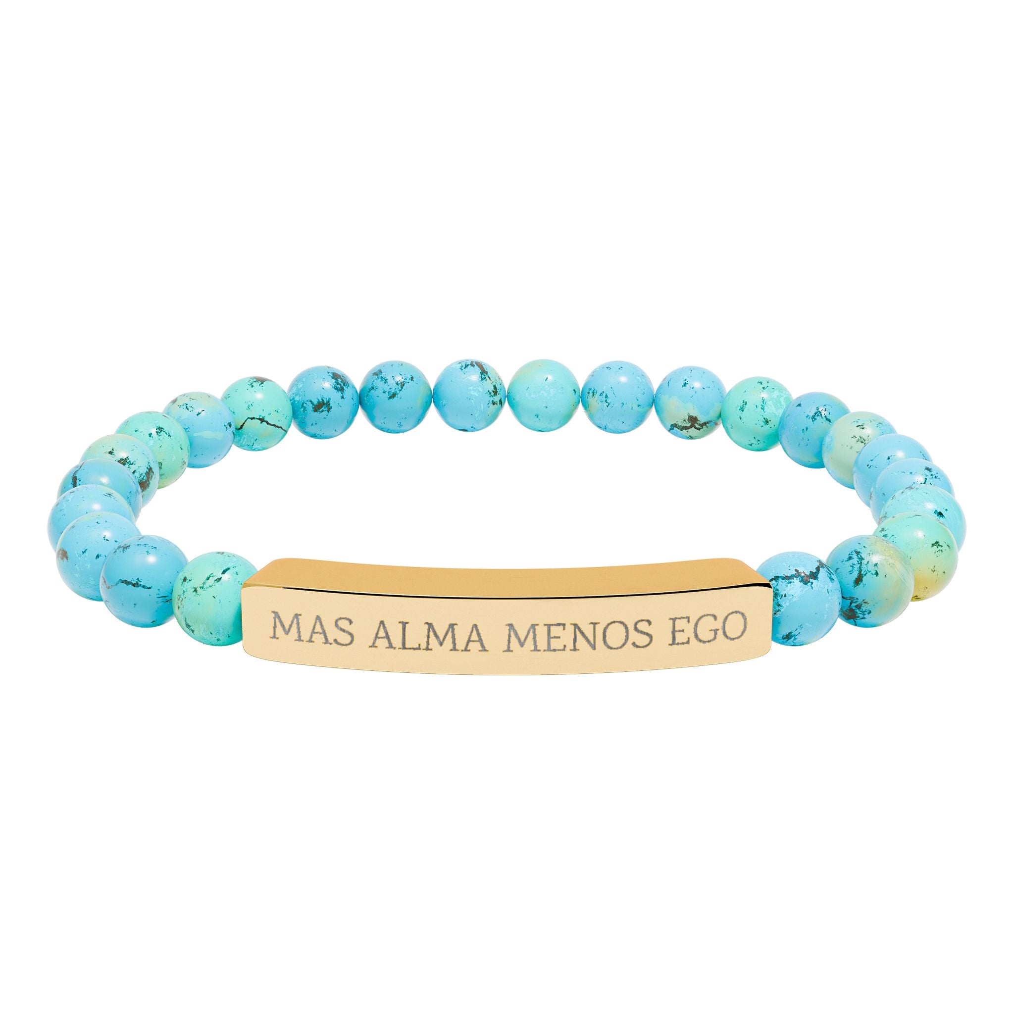 MAS ALMA MENOS EGO - Pulsera de piedra natural grabable — Pulsera elástica.