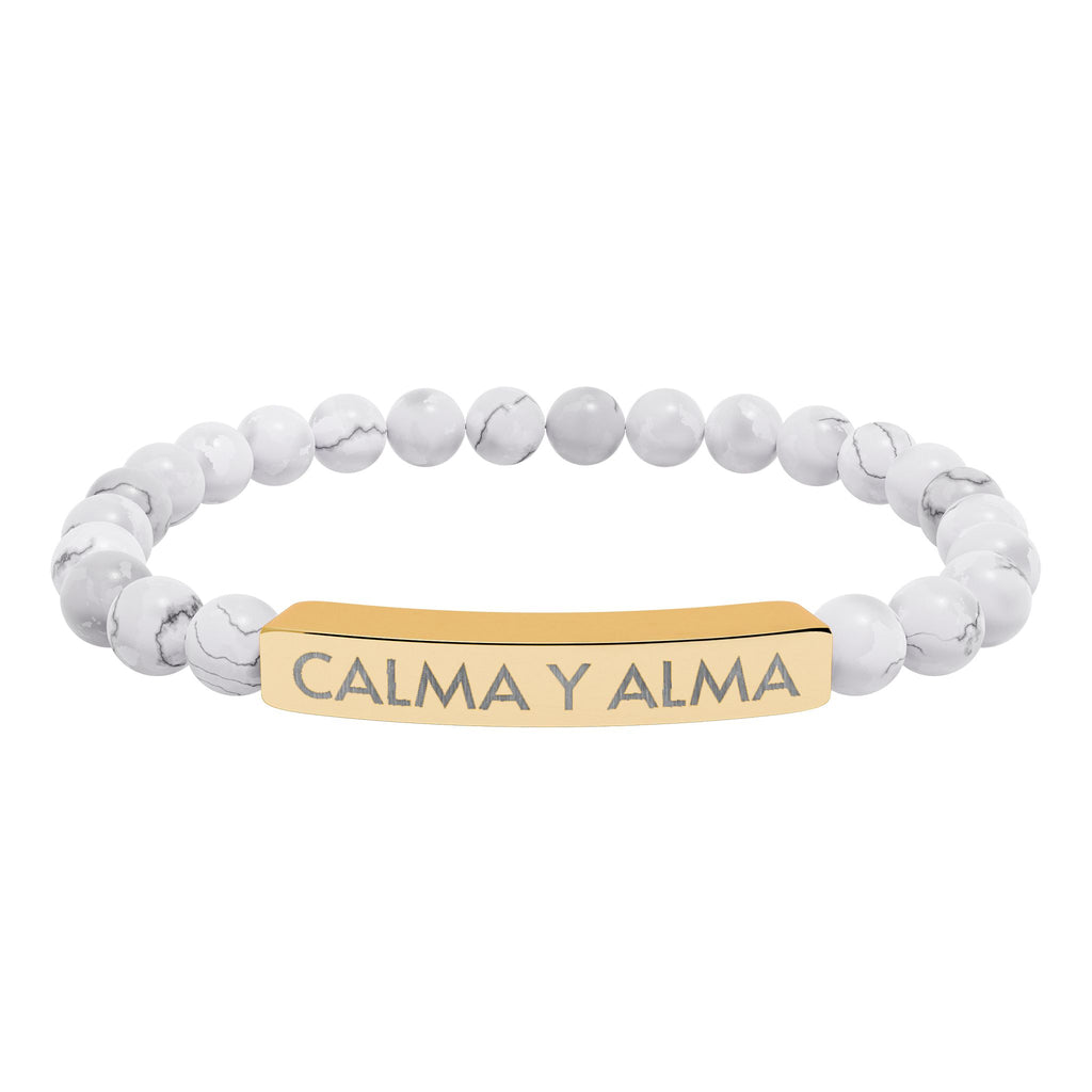 CALMA Y ALMA - Pulsera de piedra natural grabable — Pulsera elástica.