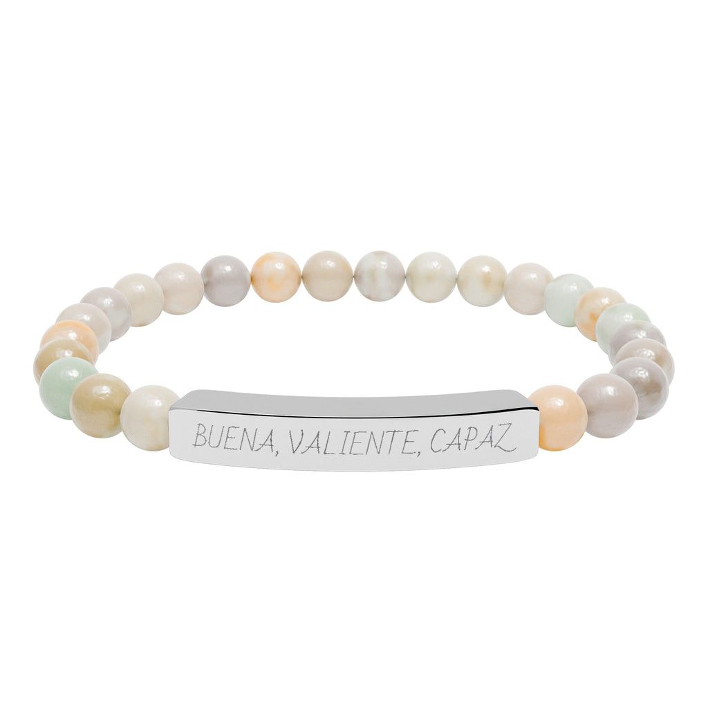 BUENA, VALIENTE, CAPAZ - Pulsera de piedra natural grabable — Pulsera elástica.