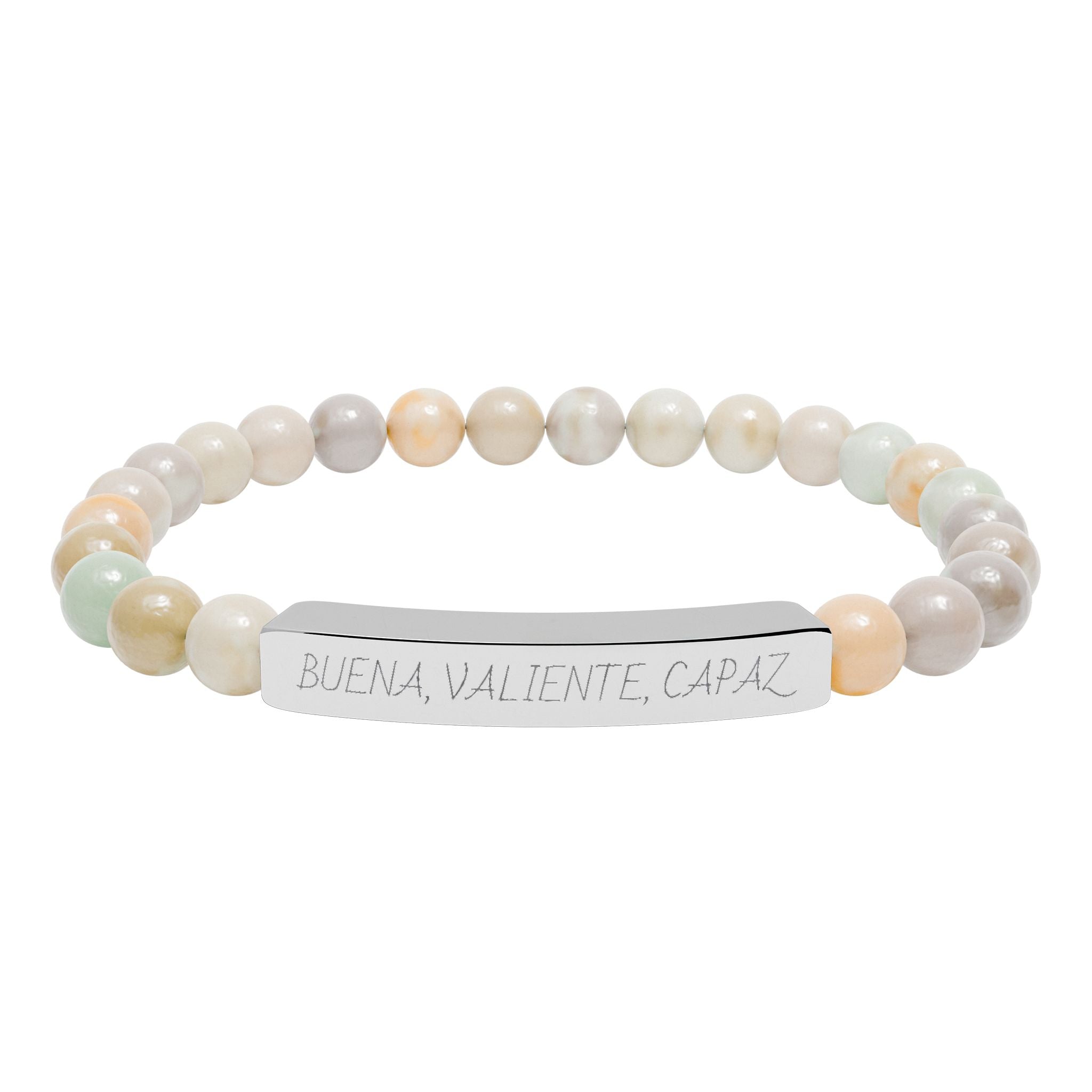 BUENA, VALIENTE, CAPAZ - Pulsera de piedra natural grabable — Pulsera elástica.