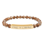 PAZ Y CAPAZ Pulsera de piedra natural grabable — Pulsera elástica.