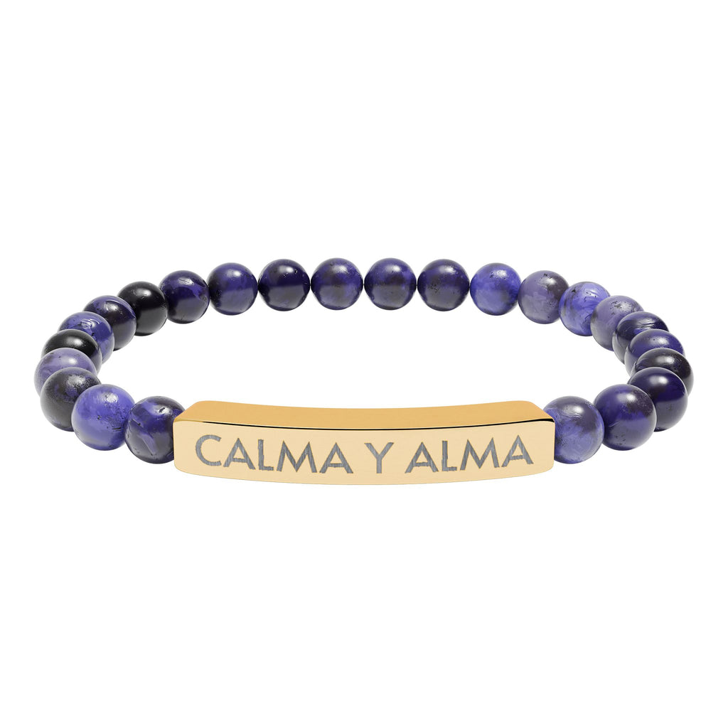 CALMA Y ALMA - Pulsera de piedra natural grabable — Pulsera elástica.