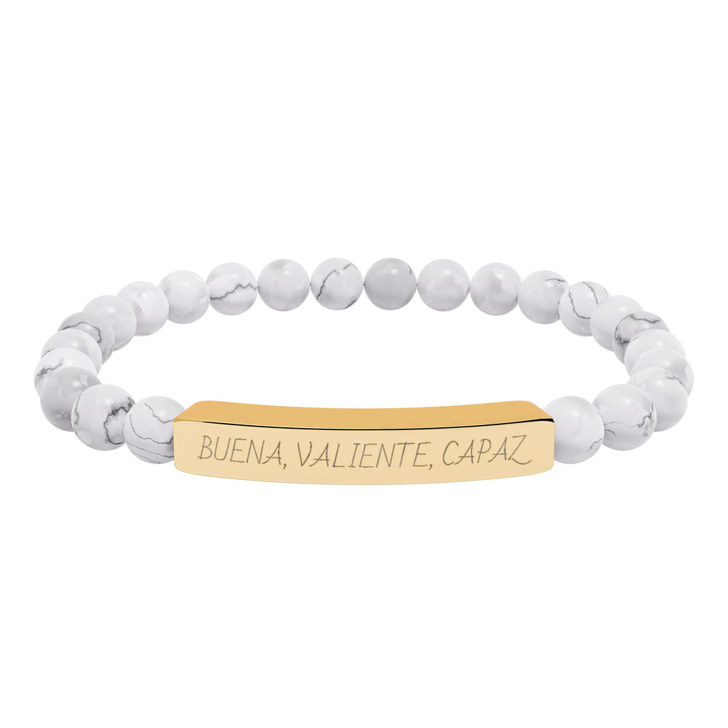 BUENA, VALIENTE, CAPAZ - Pulsera de piedra natural grabable — Pulsera elástica.